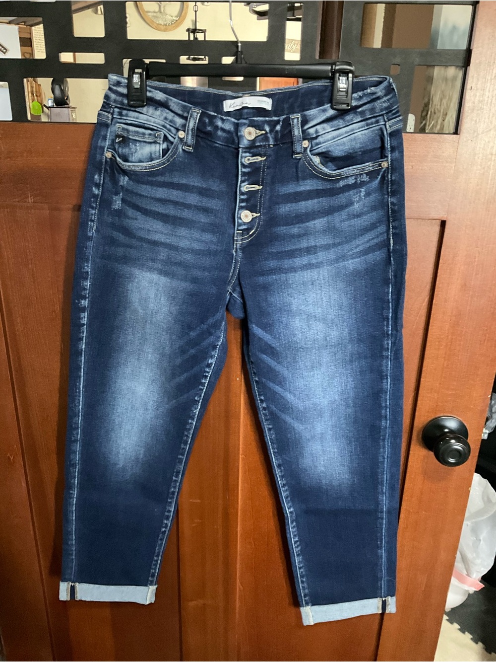 Women’s Dark Blue Button-Fly Stretch Jeans